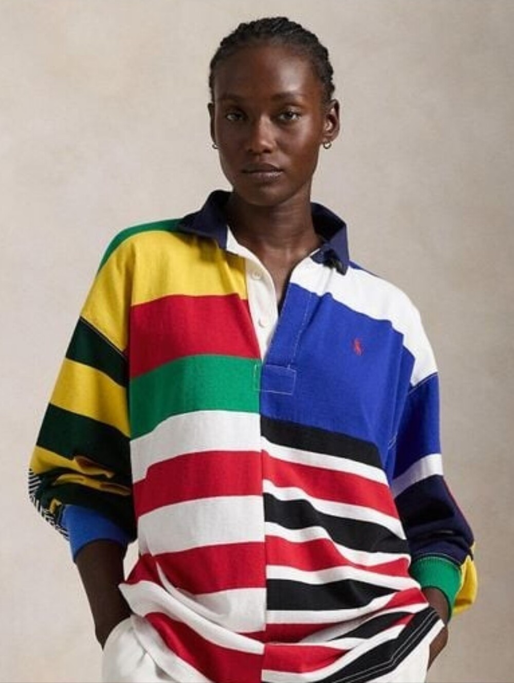 NWOT Polo Ralph Lauren M Patchwork-Stripe Oversized Jersey Rugby Polo Retro